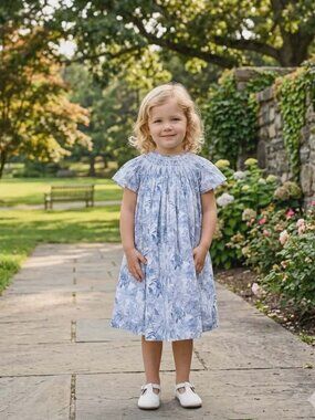 Dusty Blue Botanical Print on Soft Ivory